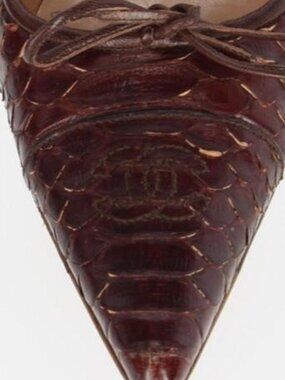 Vintage Chanel Brown Python Snakeskin Pointed-Toe Heels | Size 36.5
